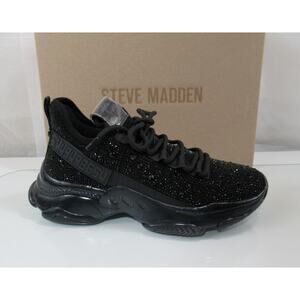 Steve Madden Maxima Rhinestone Trim Trainer Lace Up Sneakers Size 9 Black